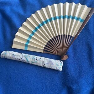 Emilio Pucci Beige and Blue Hand Fan
